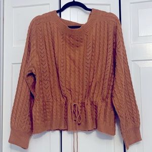 Pointelle knit drawstring waist sweater